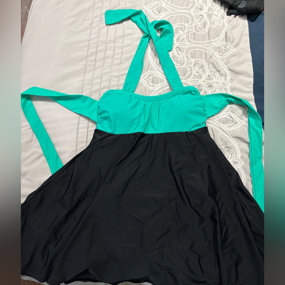 One Piece Swimsuit - Black and Green